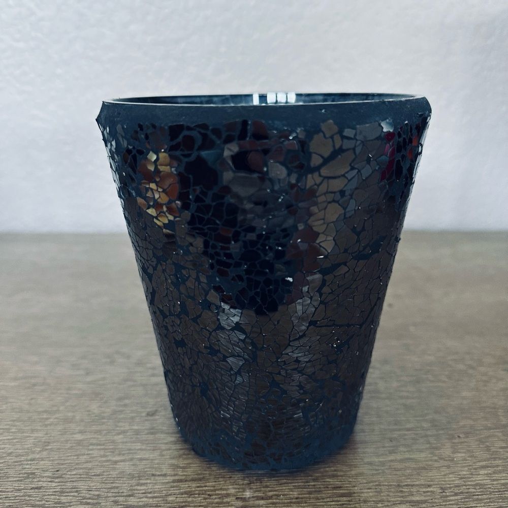 Black Glass Mosaic Vase Planter Pot Halloween Decor - Picture 2 of 5